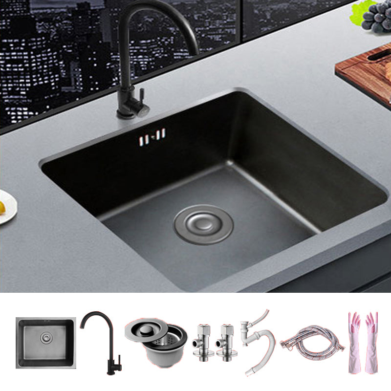 Black Stainless Steel Sink Single Bowl Undermount Sink with Basket Strainer 21"L x 17"W x 8"H Sink with Faucet Cold and Hot Tap Clearhalo 'Home Improvement' 'home_improvement' 'home_improvement_kitchen_sinks' 'Kitchen Remodel & Kitchen Fixtures' 'Kitchen Sinks & Faucet Components' 'Kitchen Sinks' 'kitchen_sinks' 7196248
