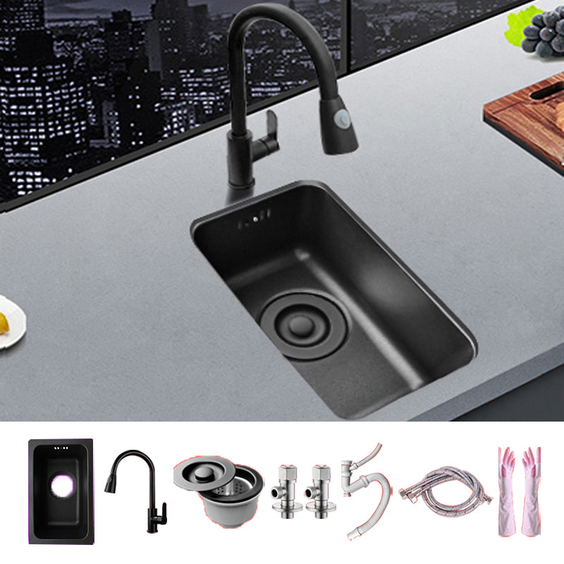 Black Stainless Steel Sink Single Bowl Undermount Sink with Basket Strainer 8"L x 13"W x 8"H Sink with Faucet Pull Out Faucet Clearhalo 'Home Improvement' 'home_improvement' 'home_improvement_kitchen_sinks' 'Kitchen Remodel & Kitchen Fixtures' 'Kitchen Sinks & Faucet Components' 'Kitchen Sinks' 'kitchen_sinks' 7196252