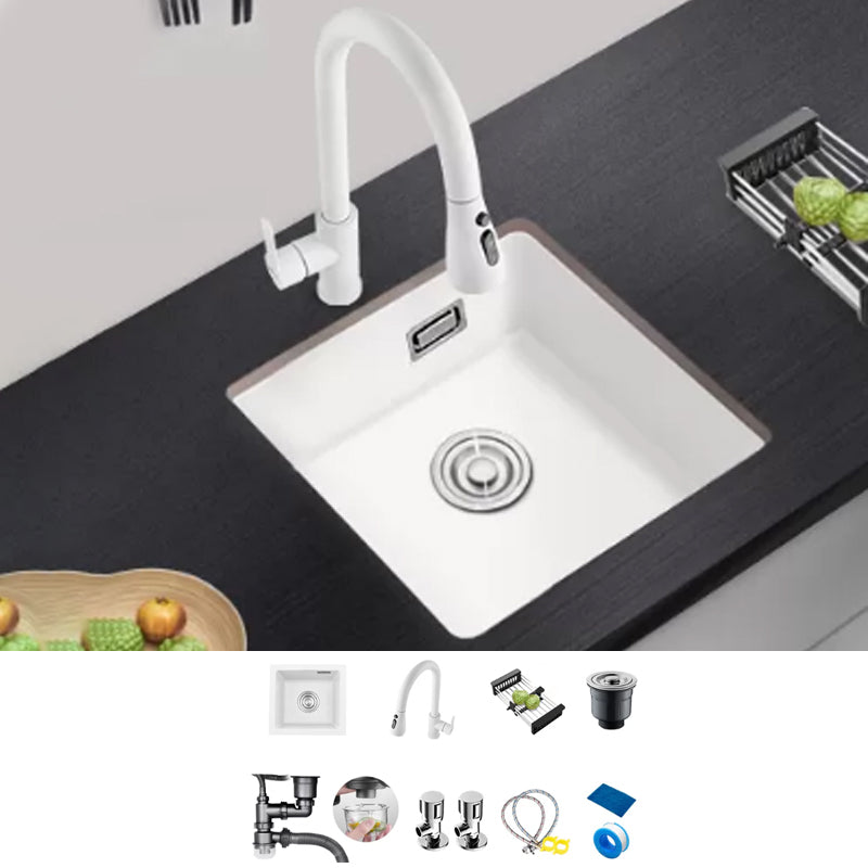 Kitchen Ceramic Sink White Pull-out Faucet Anti-spill Rectangular Sink 14"L x 13"W x 9"H Sink with Faucet Pull Out Faucet Clearhalo 'Home Improvement' 'home_improvement' 'home_improvement_kitchen_sinks' 'Kitchen Remodel & Kitchen Fixtures' 'Kitchen Sinks & Faucet Components' 'Kitchen Sinks' 'kitchen_sinks' 7196324