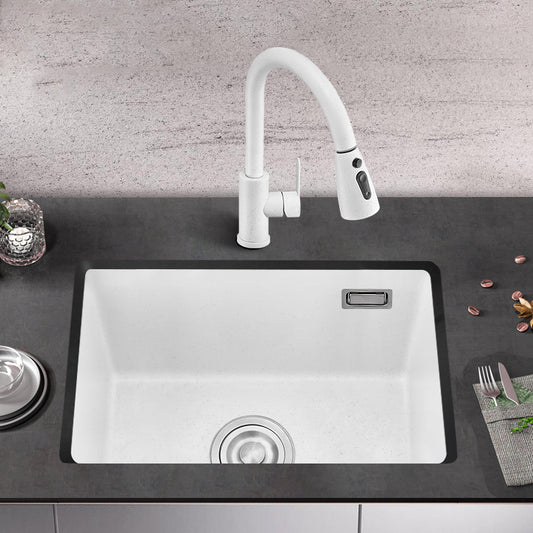 Kitchen Ceramic Sink White Pull-out Faucet Anti-spill Rectangular Sink Clearhalo 'Home Improvement' 'home_improvement' 'home_improvement_kitchen_sinks' 'Kitchen Remodel & Kitchen Fixtures' 'Kitchen Sinks & Faucet Components' 'Kitchen Sinks' 'kitchen_sinks' 7196326