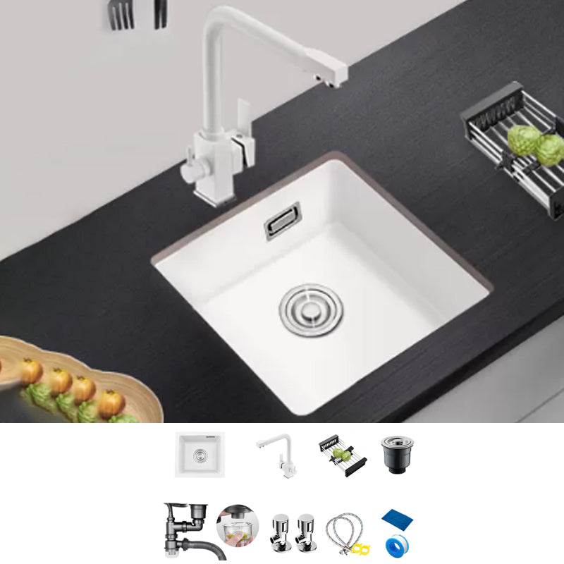 Kitchen Ceramic Sink White Pull-out Faucet Anti-spill Rectangular Sink 14"L x 13"W x 9"H Sink with Faucet Square Faucet Clearhalo 'Home Improvement' 'home_improvement' 'home_improvement_kitchen_sinks' 'Kitchen Remodel & Kitchen Fixtures' 'Kitchen Sinks & Faucet Components' 'Kitchen Sinks' 'kitchen_sinks' 7196335