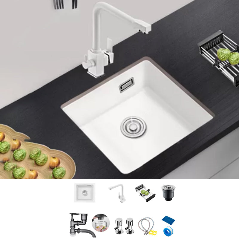 Kitchen Ceramic Sink White Pull-out Faucet Anti-spill Rectangular Sink 22"L x 17"W x 9"H Sink with Faucet Square Faucet Clearhalo 'Home Improvement' 'home_improvement' 'home_improvement_kitchen_sinks' 'Kitchen Remodel & Kitchen Fixtures' 'Kitchen Sinks & Faucet Components' 'Kitchen Sinks' 'kitchen_sinks' 7196336
