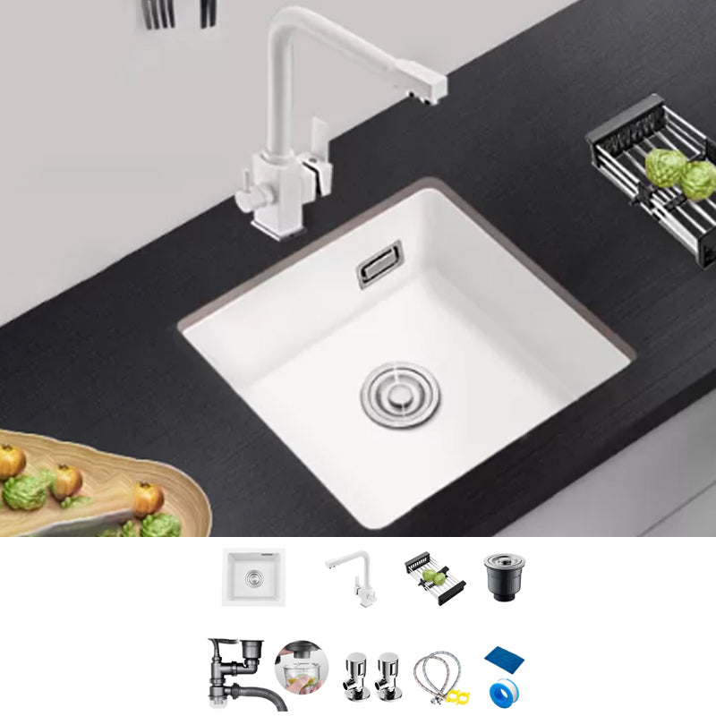 Kitchen Ceramic Sink White Pull-out Faucet Anti-spill Rectangular Sink 18"L x 16"W x 9"H Sink with Faucet Square Faucet Clearhalo 'Home Improvement' 'home_improvement' 'home_improvement_kitchen_sinks' 'Kitchen Remodel & Kitchen Fixtures' 'Kitchen Sinks & Faucet Components' 'Kitchen Sinks' 'kitchen_sinks' 7196337
