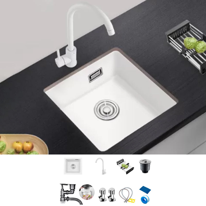 Kitchen Ceramic Sink White Pull-out Faucet Anti-spill Rectangular Sink 14"L x 13"W x 9"H Sink with Faucet Gooseneck Faucet Clearhalo 'Home Improvement' 'home_improvement' 'home_improvement_kitchen_sinks' 'Kitchen Remodel & Kitchen Fixtures' 'Kitchen Sinks & Faucet Components' 'Kitchen Sinks' 'kitchen_sinks' 7196338