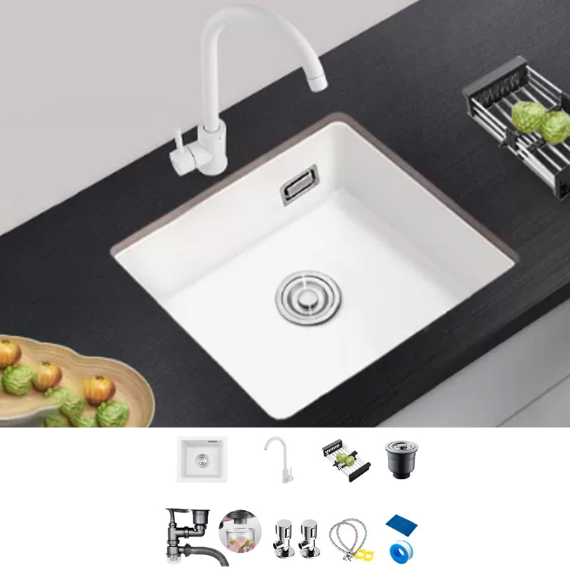 Kitchen Ceramic Sink White Pull-out Faucet Anti-spill Rectangular Sink 24"L x 18"W x 9"H Sink with Faucet Gooseneck Faucet Clearhalo 'Home Improvement' 'home_improvement' 'home_improvement_kitchen_sinks' 'Kitchen Remodel & Kitchen Fixtures' 'Kitchen Sinks & Faucet Components' 'Kitchen Sinks' 'kitchen_sinks' 7196340