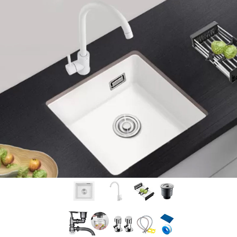 Kitchen Ceramic Sink White Pull-out Faucet Anti-spill Rectangular Sink 18"L x 16"W x 9"H Sink with Faucet Gooseneck Faucet Clearhalo 'Home Improvement' 'home_improvement' 'home_improvement_kitchen_sinks' 'Kitchen Remodel & Kitchen Fixtures' 'Kitchen Sinks & Faucet Components' 'Kitchen Sinks' 'kitchen_sinks' 7196341