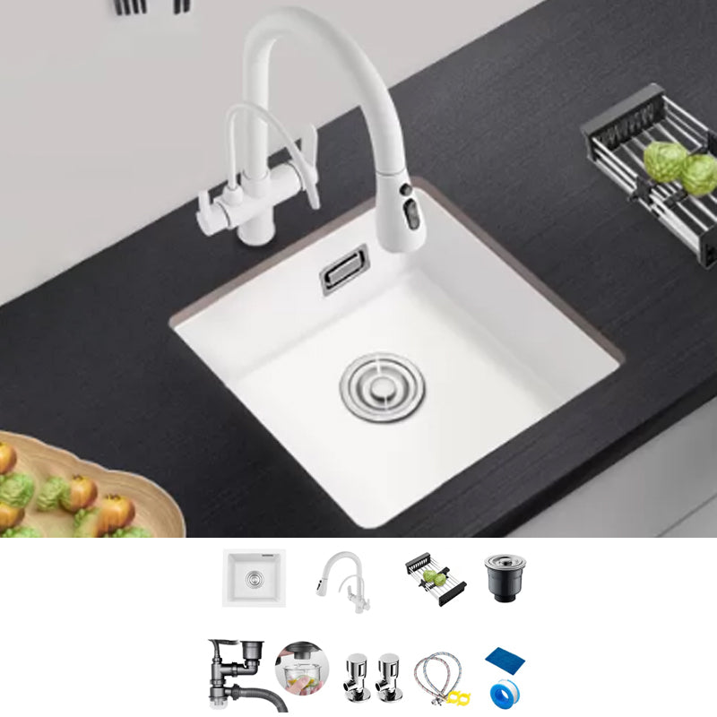Kitchen Ceramic Sink White Pull-out Faucet Anti-spill Rectangular Sink 14"L x 13"W x 9"H Sink with Faucet Multifunctional Faucet Clearhalo 'Home Improvement' 'home_improvement' 'home_improvement_kitchen_sinks' 'Kitchen Remodel & Kitchen Fixtures' 'Kitchen Sinks & Faucet Components' 'Kitchen Sinks' 'kitchen_sinks' 7196342