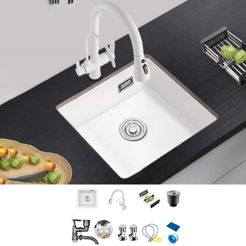 Kitchen Ceramic Sink White Pull-out Faucet Anti-spill Rectangular Sink 22"L x 17"W x 9"H Sink with Faucet Multifunctional Faucet Clearhalo 'Home Improvement' 'home_improvement' 'home_improvement_kitchen_sinks' 'Kitchen Remodel & Kitchen Fixtures' 'Kitchen Sinks & Faucet Components' 'Kitchen Sinks' 'kitchen_sinks' 7196343