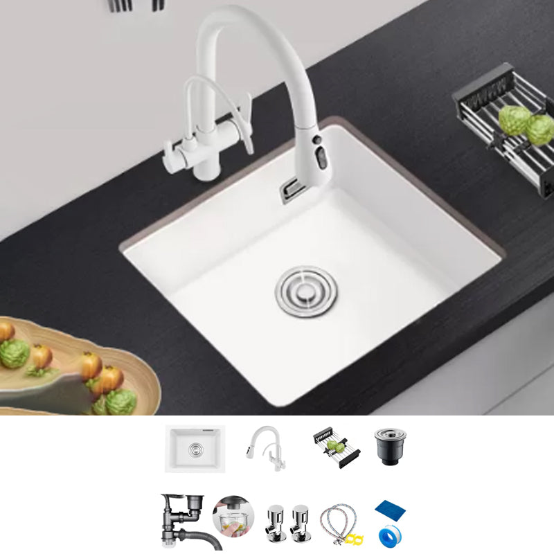 Kitchen Ceramic Sink White Pull-out Faucet Anti-spill Rectangular Sink 24"L x 18"W x 9"H Sink with Faucet Multifunctional Faucet Clearhalo 'Home Improvement' 'home_improvement' 'home_improvement_kitchen_sinks' 'Kitchen Remodel & Kitchen Fixtures' 'Kitchen Sinks & Faucet Components' 'Kitchen Sinks' 'kitchen_sinks' 7196344