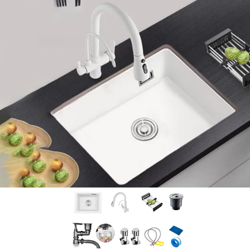 Kitchen Ceramic Sink White Pull-out Faucet Anti-spill Rectangular Sink 30"L x 18"W x 9"H Sink with Faucet Multifunctional Faucet Clearhalo 'Home Improvement' 'home_improvement' 'home_improvement_kitchen_sinks' 'Kitchen Remodel & Kitchen Fixtures' 'Kitchen Sinks & Faucet Components' 'Kitchen Sinks' 'kitchen_sinks' 7196345