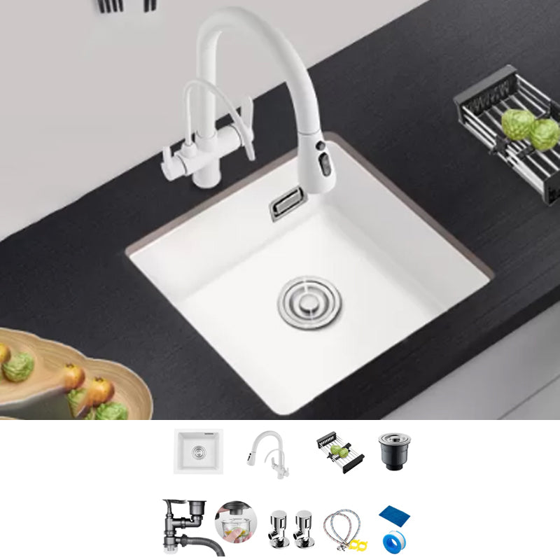 Kitchen Ceramic Sink White Pull-out Faucet Anti-spill Rectangular Sink 18"L x 16"W x 9"H Sink with Faucet Multifunctional Faucet Clearhalo 'Home Improvement' 'home_improvement' 'home_improvement_kitchen_sinks' 'Kitchen Remodel & Kitchen Fixtures' 'Kitchen Sinks & Faucet Components' 'Kitchen Sinks' 'kitchen_sinks' 7196346