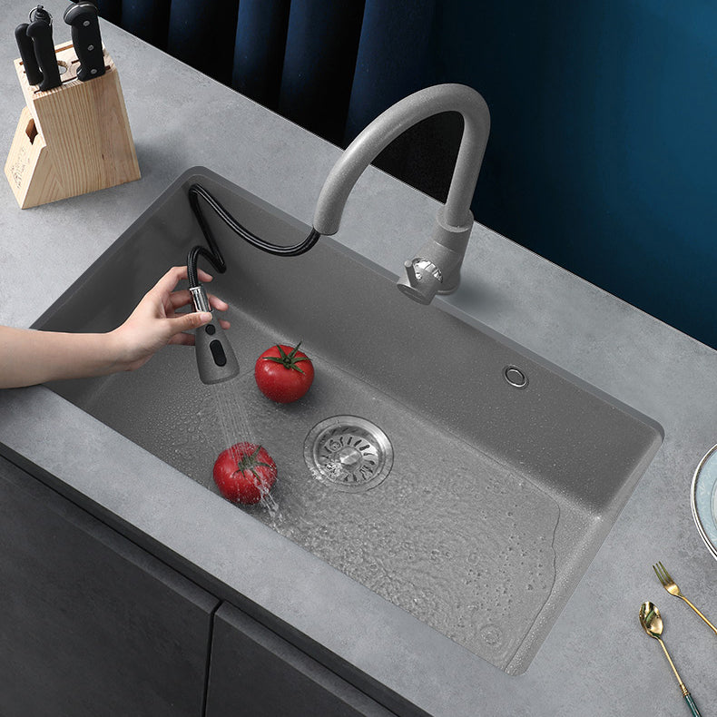 Kitchen Ceramic Sink Grey Pull-out Faucet Rod Handle Anti-spill Sink Clearhalo 'Home Improvement' 'home_improvement' 'home_improvement_kitchen_sinks' 'Kitchen Remodel & Kitchen Fixtures' 'Kitchen Sinks & Faucet Components' 'Kitchen Sinks' 'kitchen_sinks' 7196377