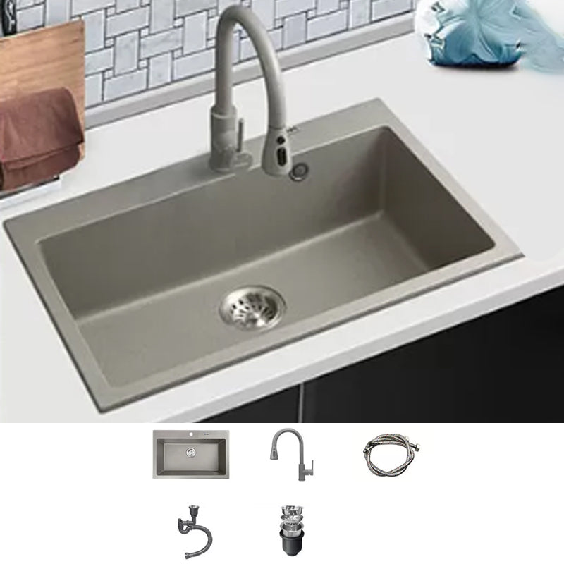 Kitchen Ceramic Sink Grey Pull-out Faucet Rod Handle Anti-spill Sink 24"L x 18"W x 9"H Sink with Faucet Pull Out Faucet Clearhalo 'Home Improvement' 'home_improvement' 'home_improvement_kitchen_sinks' 'Kitchen Remodel & Kitchen Fixtures' 'Kitchen Sinks & Faucet Components' 'Kitchen Sinks' 'kitchen_sinks' 7196388