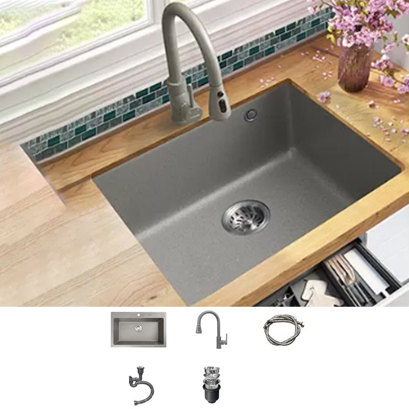 Kitchen Ceramic Sink Grey Pull-out Faucet Rod Handle Anti-spill Sink 28"L x 19"W x 9"H Sink with Faucet Pull Out Faucet Clearhalo 'Home Improvement' 'home_improvement' 'home_improvement_kitchen_sinks' 'Kitchen Remodel & Kitchen Fixtures' 'Kitchen Sinks & Faucet Components' 'Kitchen Sinks' 'kitchen_sinks' 7196390