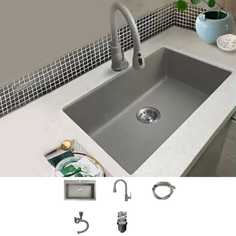 Kitchen Ceramic Sink Grey Pull-out Faucet Rod Handle Anti-spill Sink 31"L x 19"W x 9"H Sink with Faucet Pull Out Faucet Clearhalo 'Home Improvement' 'home_improvement' 'home_improvement_kitchen_sinks' 'Kitchen Remodel & Kitchen Fixtures' 'Kitchen Sinks & Faucet Components' 'Kitchen Sinks' 'kitchen_sinks' 7196391