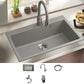 Kitchen Ceramic Sink Grey Pull-out Faucet Rod Handle Anti-spill Sink 30"L x 19"W x 9"H Sink with Faucet Pull Out Faucet Clearhalo 'Home Improvement' 'home_improvement' 'home_improvement_kitchen_sinks' 'Kitchen Remodel & Kitchen Fixtures' 'Kitchen Sinks & Faucet Components' 'Kitchen Sinks' 'kitchen_sinks' 7196392