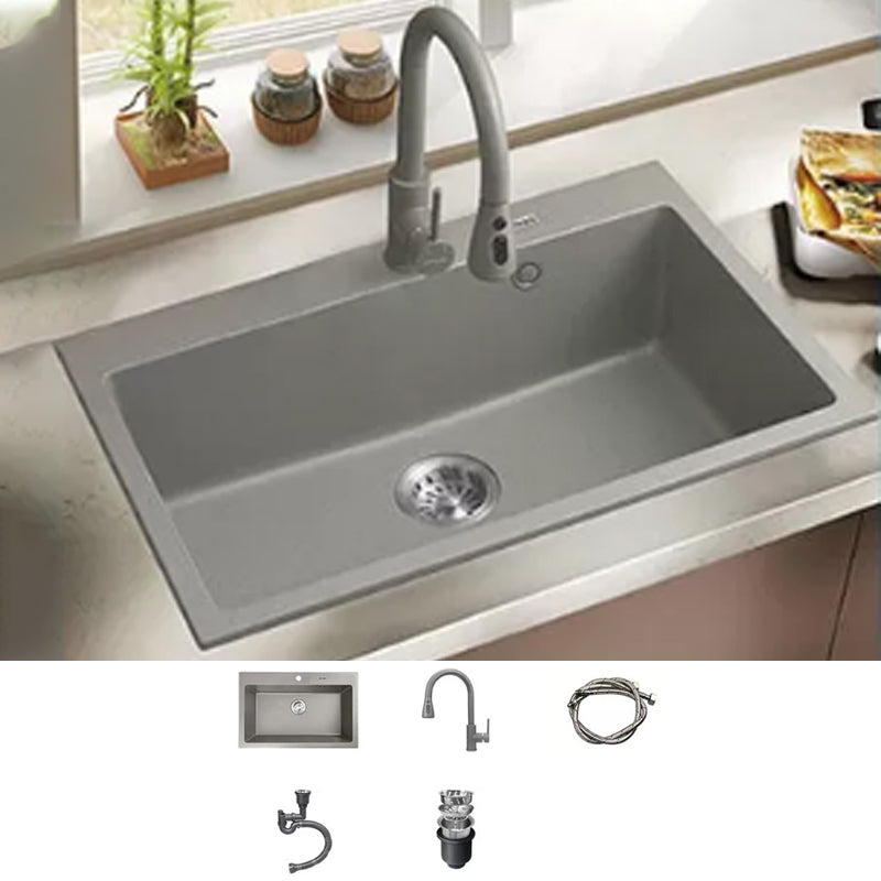 Kitchen Ceramic Sink Grey Pull-out Faucet Rod Handle Anti-spill Sink 30"L x 19"W x 9"H Sink with Faucet Pull Out Faucet Clearhalo 'Home Improvement' 'home_improvement' 'home_improvement_kitchen_sinks' 'Kitchen Remodel & Kitchen Fixtures' 'Kitchen Sinks & Faucet Components' 'Kitchen Sinks' 'kitchen_sinks' 7196392