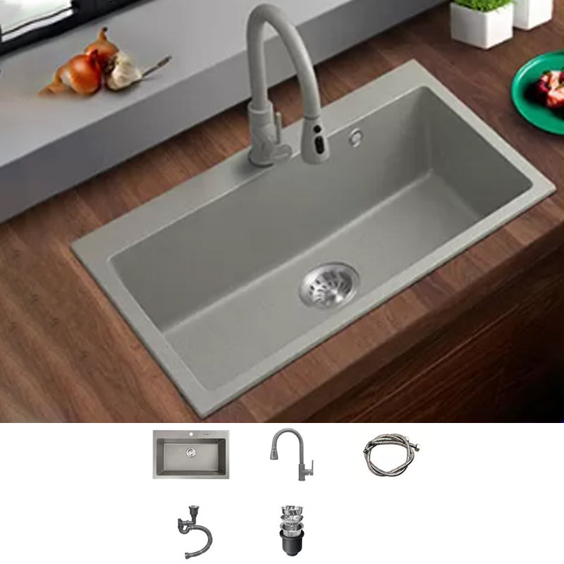 Kitchen Ceramic Sink Grey Pull-out Faucet Rod Handle Anti-spill Sink 35"L x 19"W x 9"H Sink with Faucet Pull Out Faucet Clearhalo 'Home Improvement' 'home_improvement' 'home_improvement_kitchen_sinks' 'Kitchen Remodel & Kitchen Fixtures' 'Kitchen Sinks & Faucet Components' 'Kitchen Sinks' 'kitchen_sinks' 7196393