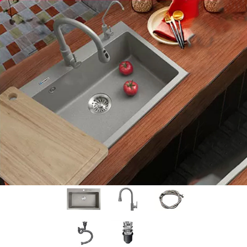 Kitchen Ceramic Sink Grey Pull-out Faucet Rod Handle Anti-spill Sink 32"L x 20"W x 9"H Sink with Faucet Pull Out Faucet Clearhalo 'Home Improvement' 'home_improvement' 'home_improvement_kitchen_sinks' 'Kitchen Remodel & Kitchen Fixtures' 'Kitchen Sinks & Faucet Components' 'Kitchen Sinks' 'kitchen_sinks' 7196394
