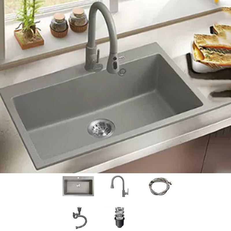 Kitchen Ceramic Sink Grey Pull-out Faucet Rod Handle Anti-spill Sink 26"L x 19"W x 9"H Sink with Faucet Pull Out Faucet Clearhalo 'Home Improvement' 'home_improvement' 'home_improvement_kitchen_sinks' 'Kitchen Remodel & Kitchen Fixtures' 'Kitchen Sinks & Faucet Components' 'Kitchen Sinks' 'kitchen_sinks' 7196395