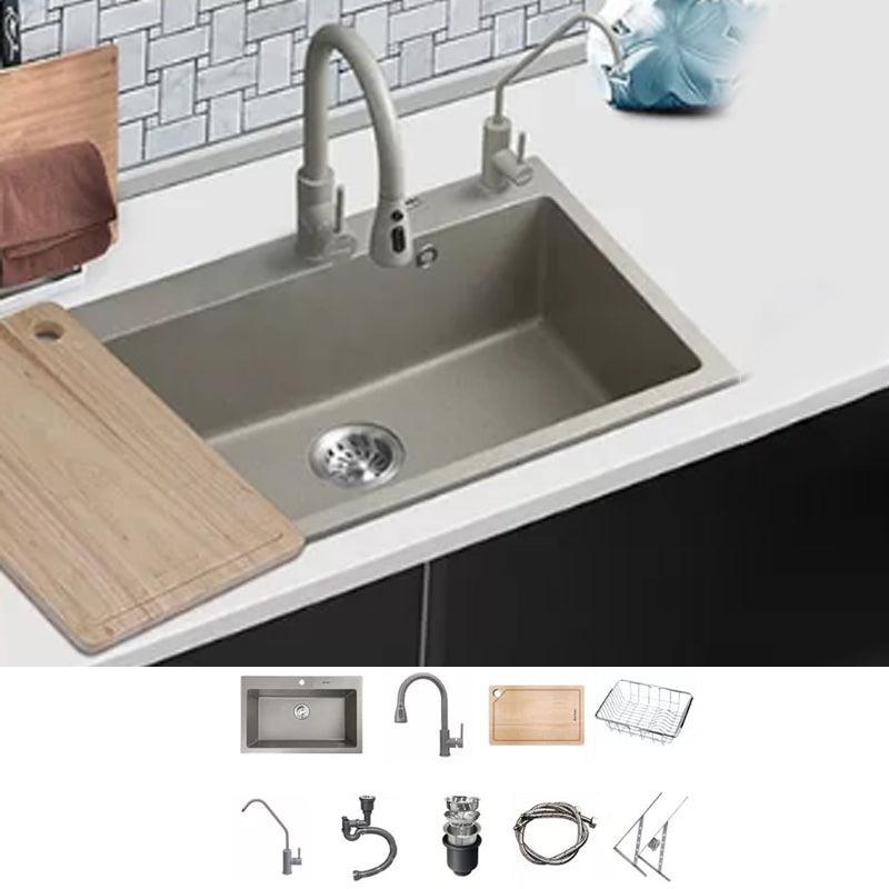 Kitchen Ceramic Sink Grey Pull-out Faucet Rod Handle Anti-spill Sink 24"L x 18"W x 9"H Sink with Faucet Pulling Faucet & Water Purification Faucet Clearhalo 'Home Improvement' 'home_improvement' 'home_improvement_kitchen_sinks' 'Kitchen Remodel & Kitchen Fixtures' 'Kitchen Sinks & Faucet Components' 'Kitchen Sinks' 'kitchen_sinks' 7196396