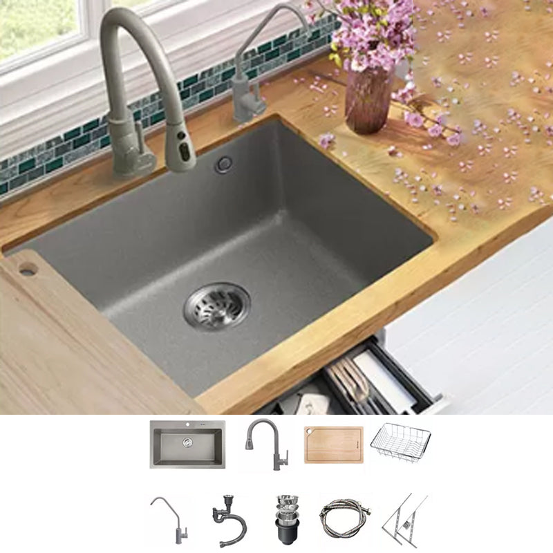 Kitchen Ceramic Sink Grey Pull-out Faucet Rod Handle Anti-spill Sink 28"L x 19"W x 9"H Sink with Faucet Pulling Faucet & Water Purification Faucet Clearhalo 'Home Improvement' 'home_improvement' 'home_improvement_kitchen_sinks' 'Kitchen Remodel & Kitchen Fixtures' 'Kitchen Sinks & Faucet Components' 'Kitchen Sinks' 'kitchen_sinks' 7196397