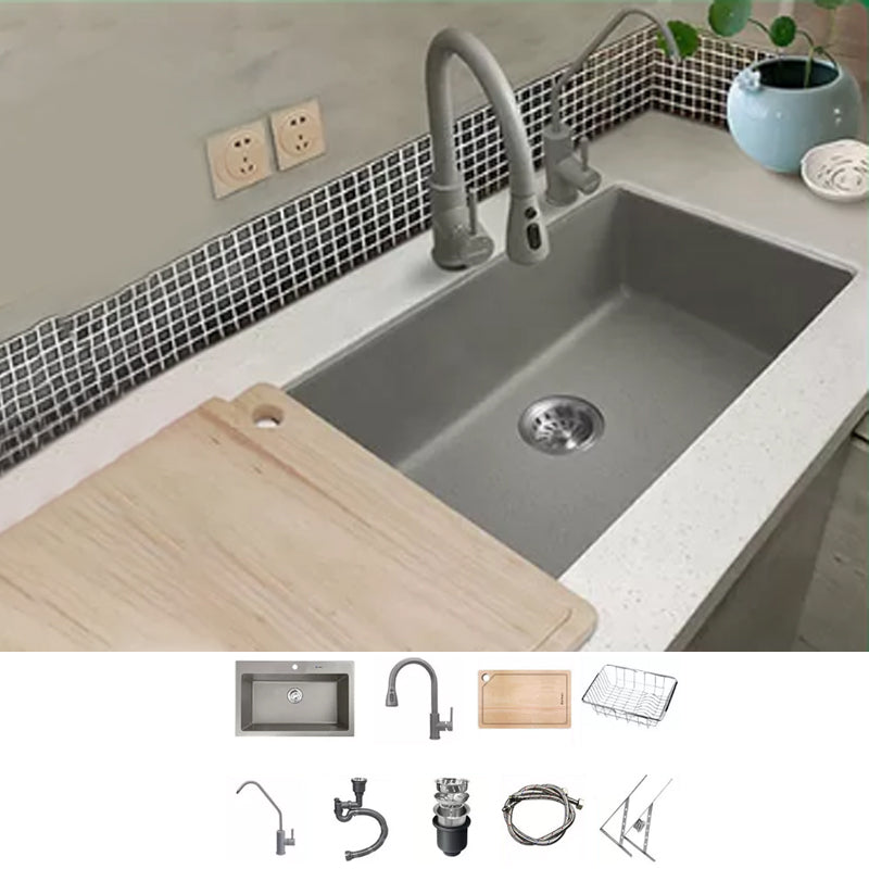 Kitchen Ceramic Sink Grey Pull-out Faucet Rod Handle Anti-spill Sink 31"L x 19"W x 9"H Sink with Faucet Pulling Faucet & Water Purification Faucet Clearhalo 'Home Improvement' 'home_improvement' 'home_improvement_kitchen_sinks' 'Kitchen Remodel & Kitchen Fixtures' 'Kitchen Sinks & Faucet Components' 'Kitchen Sinks' 'kitchen_sinks' 7196398