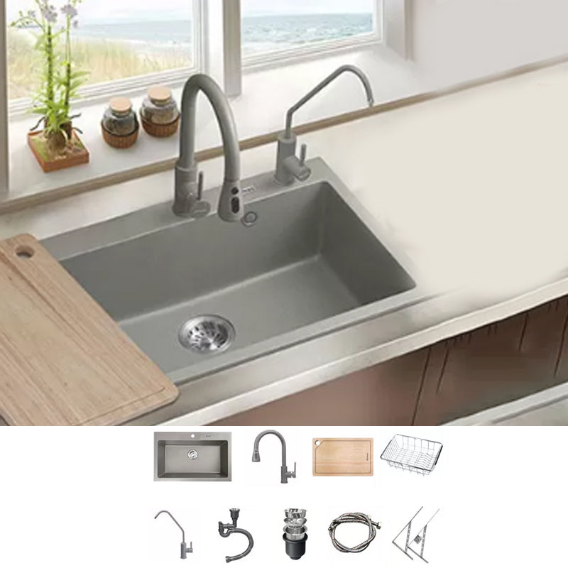 Kitchen Ceramic Sink Grey Pull-out Faucet Rod Handle Anti-spill Sink 30"L x 19"W x 9"H Sink with Faucet Pulling Faucet & Water Purification Faucet Clearhalo 'Home Improvement' 'home_improvement' 'home_improvement_kitchen_sinks' 'Kitchen Remodel & Kitchen Fixtures' 'Kitchen Sinks & Faucet Components' 'Kitchen Sinks' 'kitchen_sinks' 7196399