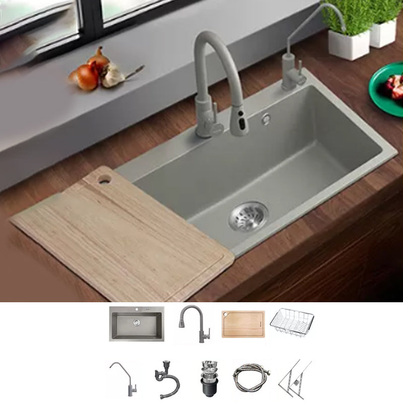Kitchen Ceramic Sink Grey Pull-out Faucet Rod Handle Anti-spill Sink 35"L x 19"W x 9"H Sink with Faucet Pulling Faucet & Water Purification Faucet Clearhalo 'Home Improvement' 'home_improvement' 'home_improvement_kitchen_sinks' 'Kitchen Remodel & Kitchen Fixtures' 'Kitchen Sinks & Faucet Components' 'Kitchen Sinks' 'kitchen_sinks' 7196400