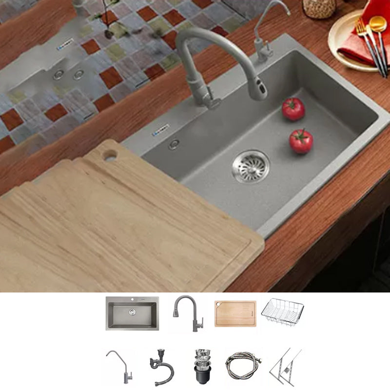 Kitchen Ceramic Sink Grey Pull-out Faucet Rod Handle Anti-spill Sink 32"L x 20"W x 9"H Sink with Faucet Pulling Faucet & Water Purification Faucet Clearhalo 'Home Improvement' 'home_improvement' 'home_improvement_kitchen_sinks' 'Kitchen Remodel & Kitchen Fixtures' 'Kitchen Sinks & Faucet Components' 'Kitchen Sinks' 'kitchen_sinks' 7196401