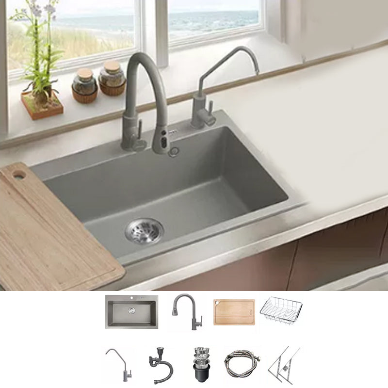 Kitchen Ceramic Sink Grey Pull-out Faucet Rod Handle Anti-spill Sink 26"L x 19"W x 9"H Sink with Faucet Pulling Faucet & Water Purification Faucet Clearhalo 'Home Improvement' 'home_improvement' 'home_improvement_kitchen_sinks' 'Kitchen Remodel & Kitchen Fixtures' 'Kitchen Sinks & Faucet Components' 'Kitchen Sinks' 'kitchen_sinks' 7196402