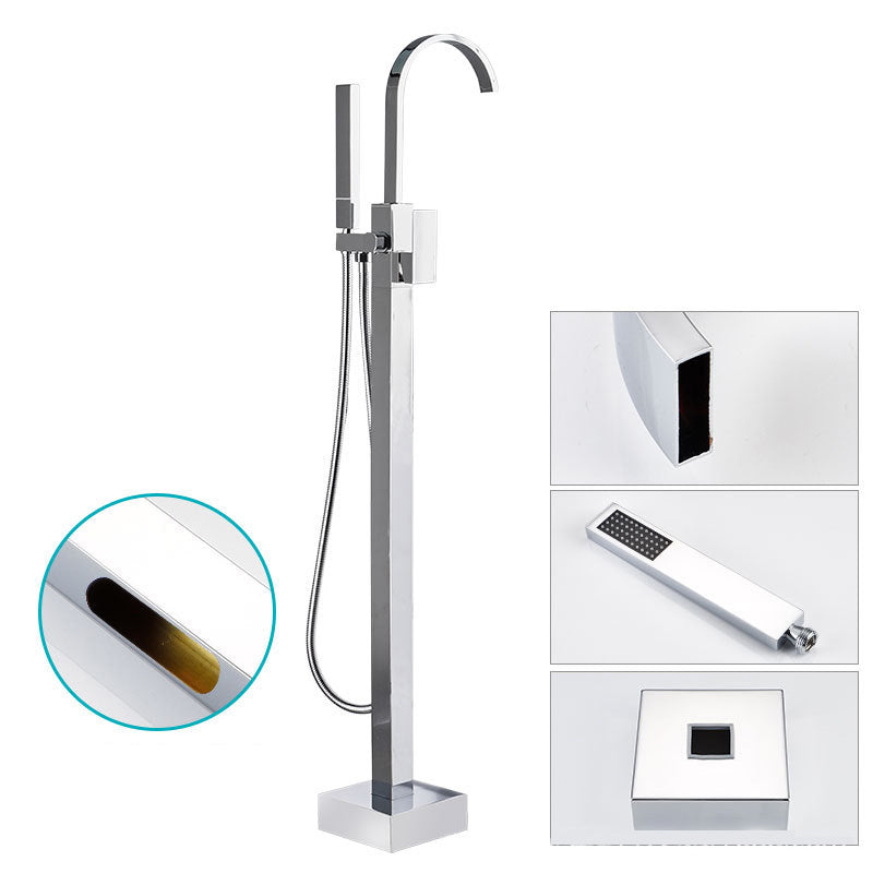Floor Mounted Freestanding Tub Filler Single Handle Metal Freestanding Faucet Flat Hand Shower Included Clearhalo 'Bathroom Remodel & Bathroom Fixtures' 'Bathtub Faucets' 'bathtub_faucets' 'Home Improvement' 'home_improvement' 'home_improvement_bathtub_faucets' 7196429