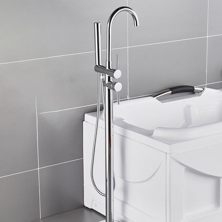 Floor Mounted Freestanding Tub Filler Single Handle Metal Freestanding Faucet Clearhalo 'Bathroom Remodel & Bathroom Fixtures' 'Bathtub Faucets' 'bathtub_faucets' 'Home Improvement' 'home_improvement' 'home_improvement_bathtub_faucets' 7196432