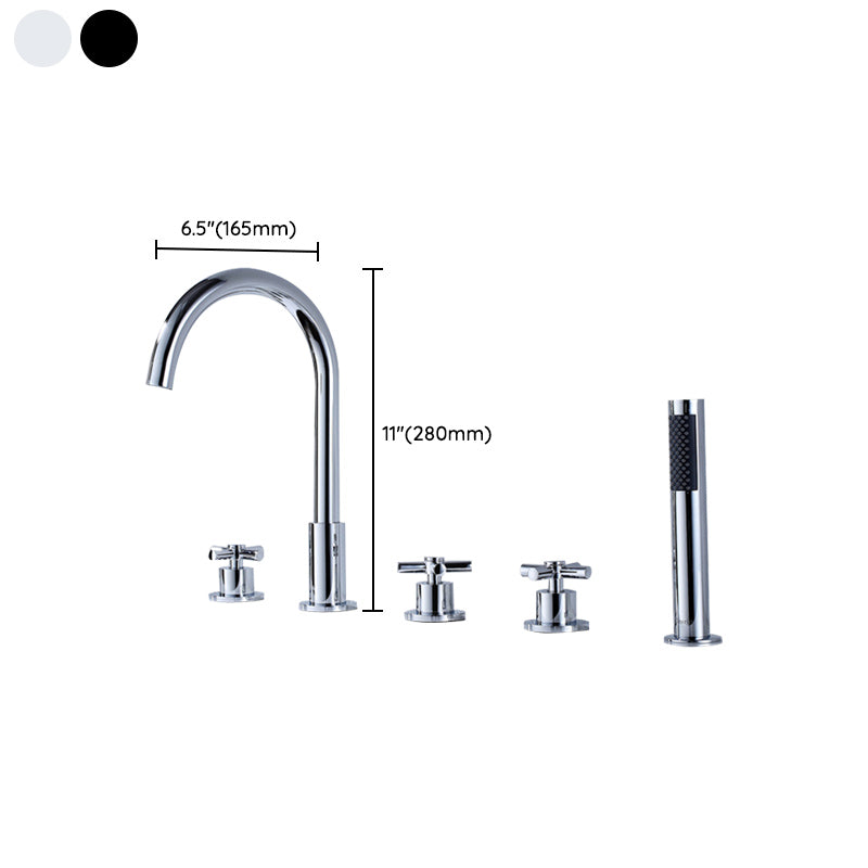 Deck Mounted Roman Tub Faucet Low Arc Roman Tub Faucet Set with Hand Shower Clearhalo 'Bathroom Remodel & Bathroom Fixtures' 'Bathtub Faucets' 'bathtub_faucets' 'Home Improvement' 'home_improvement' 'home_improvement_bathtub_faucets' 7196455
