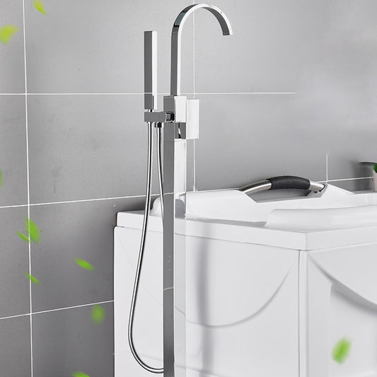 Floor Mounted Freestanding Tub Filler Metal High Arc Freestanding Bathtub Faucet Clearhalo 'Bathroom Remodel & Bathroom Fixtures' 'Bathtub Faucets' 'bathtub_faucets' 'Home Improvement' 'home_improvement' 'home_improvement_bathtub_faucets' 7196456