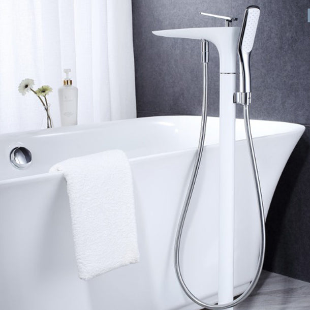 Floor Mounted Freestanding Tub Filler Single Handle Freestanding Faucet with Hose White Clearhalo 'Bathroom Remodel & Bathroom Fixtures' 'Bathtub Faucets' 'bathtub_faucets' 'Home Improvement' 'home_improvement' 'home_improvement_bathtub_faucets' 7196487