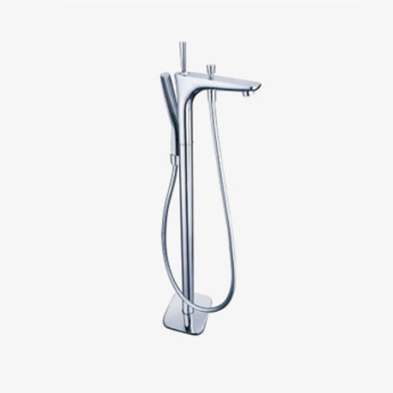 Floor Mounted Freestanding Tub Filler Single Handle Freestanding Faucet with Hose Chrome Clearhalo 'Bathroom Remodel & Bathroom Fixtures' 'Bathtub Faucets' 'bathtub_faucets' 'Home Improvement' 'home_improvement' 'home_improvement_bathtub_faucets' 7196492