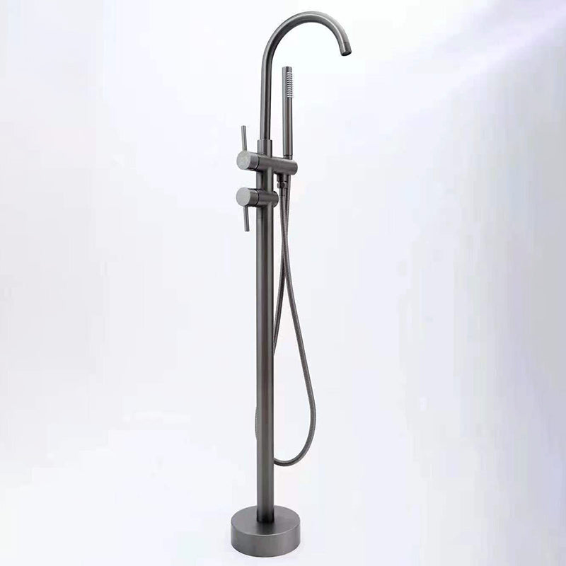Floor Mounted Freestanding Tub Filler Single Handle Freestanding Faucet with Hose Silver Gray Clearhalo 'Bathroom Remodel & Bathroom Fixtures' 'Bathtub Faucets' 'bathtub_faucets' 'Home Improvement' 'home_improvement' 'home_improvement_bathtub_faucets' 7196494