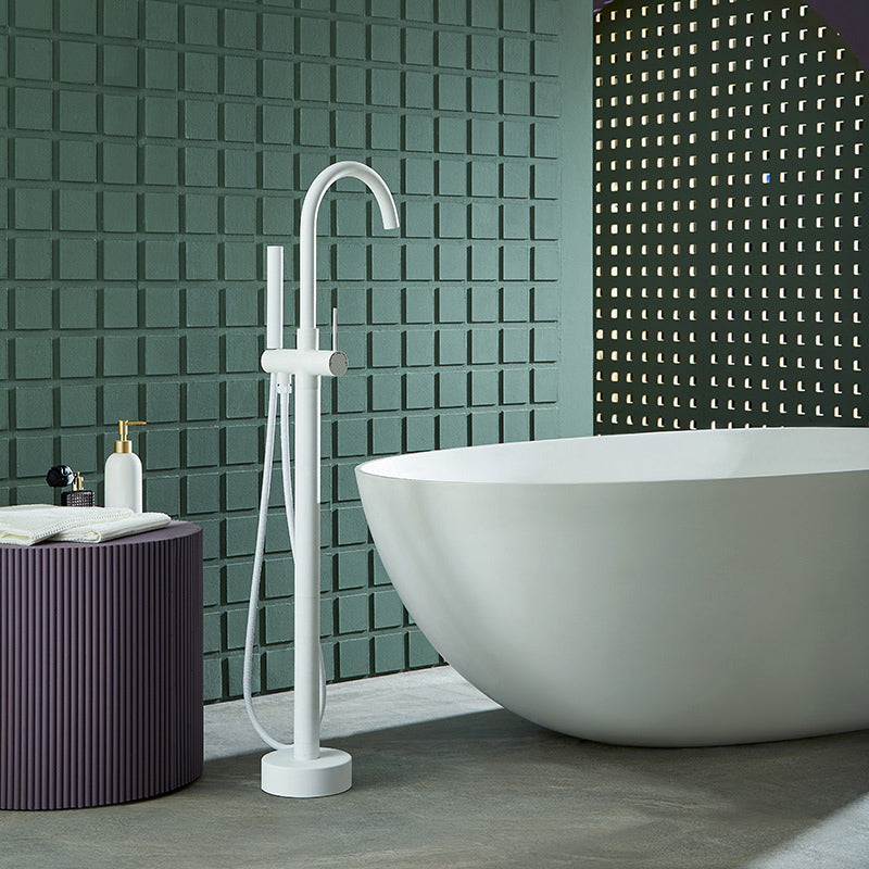 Floor Mounted Freestanding Tub Filler Metal Freestanding Bathtub Faucet in White Rre-embedded Clearhalo 'Bathroom Remodel & Bathroom Fixtures' 'Bathtub Faucets' 'bathtub_faucets' 'Home Improvement' 'home_improvement' 'home_improvement_bathtub_faucets' 7196506