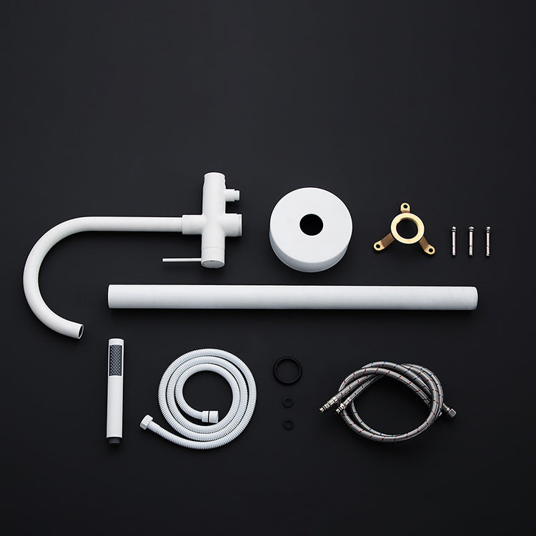 Floor Mounted Freestanding Tub Filler Metal Freestanding Bathtub Faucet in White Clearhalo 'Bathroom Remodel & Bathroom Fixtures' 'Bathtub Faucets' 'bathtub_faucets' 'Home Improvement' 'home_improvement' 'home_improvement_bathtub_faucets' 7196515