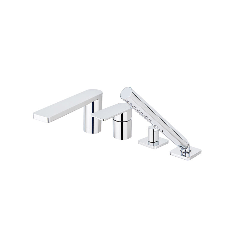 Modern Deck Mounted Roman Tub Faucet Bronze Low Arc Roman Tub Faucet Set 4 Hole Faucets Clearhalo 'Bathroom Remodel & Bathroom Fixtures' 'Bathtub Faucets' 'bathtub_faucets' 'Home Improvement' 'home_improvement' 'home_improvement_bathtub_faucets' 7196519