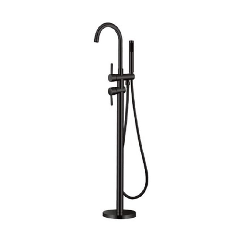 Floor Mounted Copper Freestanding Tub Filler One Handle Freestanding Bathtub Faucet Black Gooseneck Clearhalo 'Bathroom Remodel & Bathroom Fixtures' 'Bathtub Faucets' 'bathtub_faucets' 'Home Improvement' 'home_improvement' 'home_improvement_bathtub_faucets' 7196534