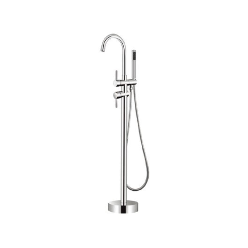 Floor Mounted Copper Freestanding Tub Filler One Handle Freestanding Bathtub Faucet Silver Gooseneck Clearhalo 'Bathroom Remodel & Bathroom Fixtures' 'Bathtub Faucets' 'bathtub_faucets' 'Home Improvement' 'home_improvement' 'home_improvement_bathtub_faucets' 7196535