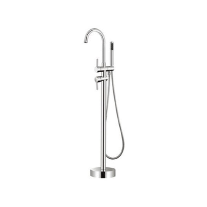 Floor Mounted Copper Freestanding Tub Filler One Handle Freestanding Bathtub Faucet Silver Gooseneck Clearhalo 'Bathroom Remodel & Bathroom Fixtures' 'Bathtub Faucets' 'bathtub_faucets' 'Home Improvement' 'home_improvement' 'home_improvement_bathtub_faucets' 7196535