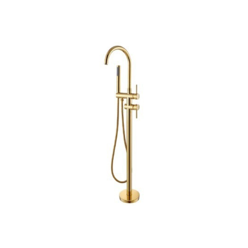 Floor Mounted Copper Freestanding Tub Filler One Handle Freestanding Bathtub Faucet Gold Gooseneck Clearhalo 'Bathroom Remodel & Bathroom Fixtures' 'Bathtub Faucets' 'bathtub_faucets' 'Home Improvement' 'home_improvement' 'home_improvement_bathtub_faucets' 7196538