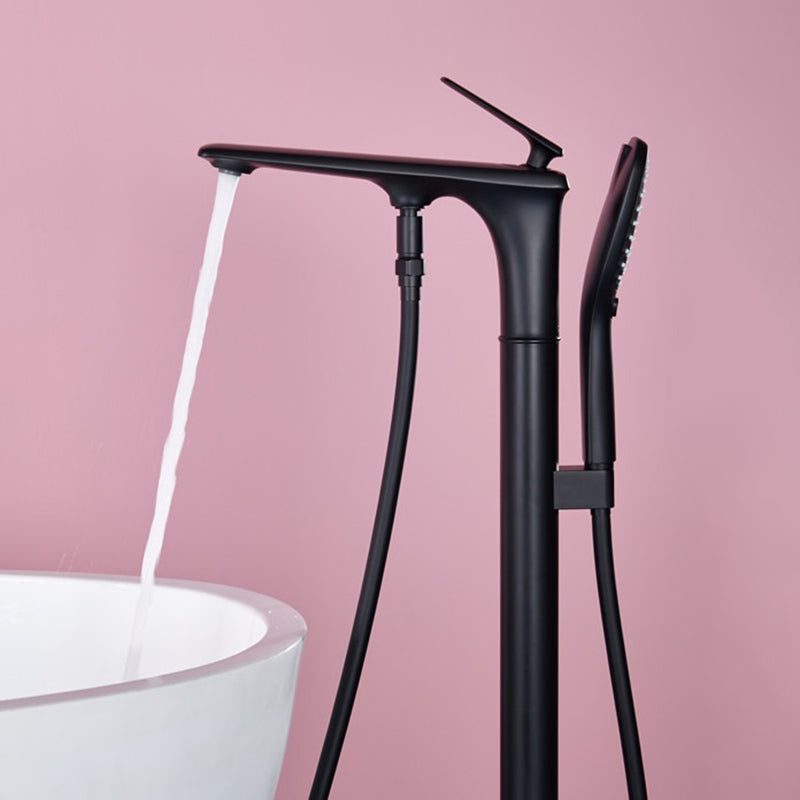 Floor Mounted Copper Freestanding Tub Filler One Handle Freestanding Bathtub Faucet Black Straight Clearhalo 'Bathroom Remodel & Bathroom Fixtures' 'Bathtub Faucets' 'bathtub_faucets' 'Home Improvement' 'home_improvement' 'home_improvement_bathtub_faucets' 7196542