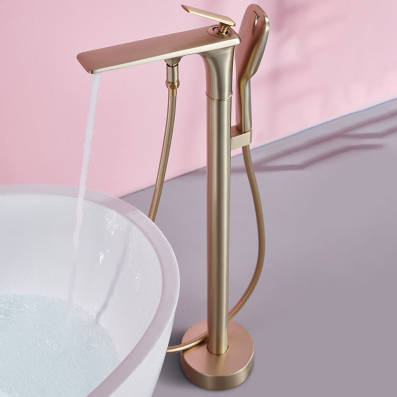 Floor Mounted Copper Freestanding Tub Filler One Handle Freestanding Bathtub Faucet Gold Straight Clearhalo 'Bathroom Remodel & Bathroom Fixtures' 'Bathtub Faucets' 'bathtub_faucets' 'Home Improvement' 'home_improvement' 'home_improvement_bathtub_faucets' 7196548