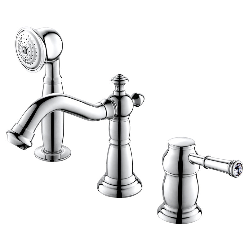 Deck Mounted Roman Tub Faucet Bronze Low Arc Roman Tub Faucet Set Chrome 3 Hole Faucets Clearhalo 'Bathroom Remodel & Bathroom Fixtures' 'Bathtub Faucets' 'bathtub_faucets' 'Home Improvement' 'home_improvement' 'home_improvement_bathtub_faucets' 7196562