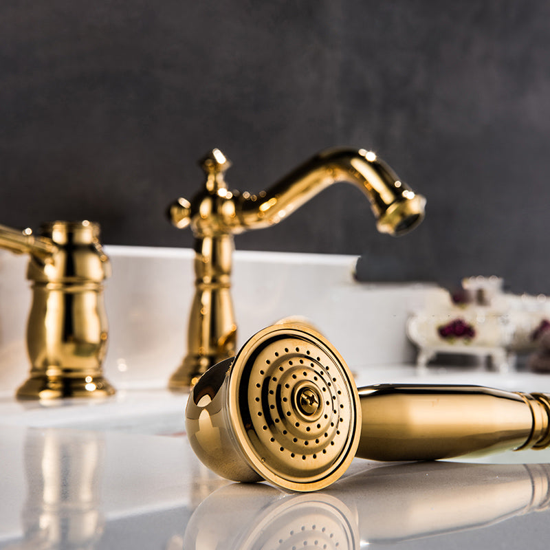 Deck Mounted Roman Tub Faucet Bronze Low Arc Roman Tub Faucet Set Clearhalo 'Bathroom Remodel & Bathroom Fixtures' 'Bathtub Faucets' 'bathtub_faucets' 'Home Improvement' 'home_improvement' 'home_improvement_bathtub_faucets' 7196567