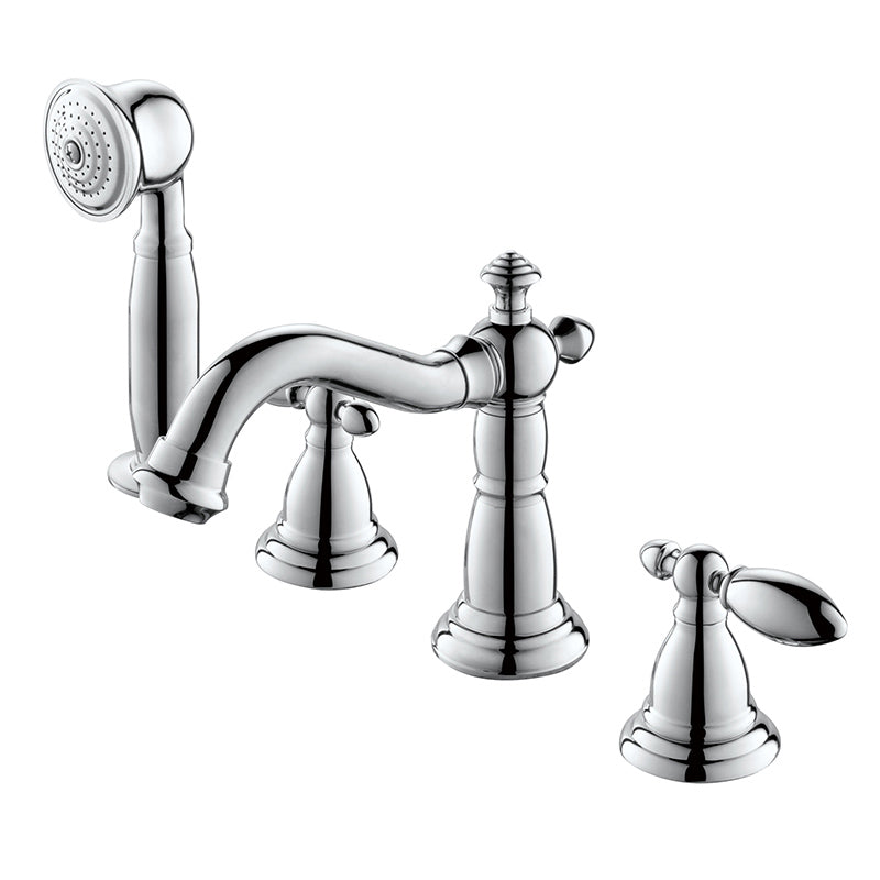 Deck Mounted Roman Tub Faucet Bronze Low Arc Roman Tub Faucet Set Chrome 4 Hole Faucets Clearhalo 'Bathroom Remodel & Bathroom Fixtures' 'Bathtub Faucets' 'bathtub_faucets' 'Home Improvement' 'home_improvement' 'home_improvement_bathtub_faucets' 7196568